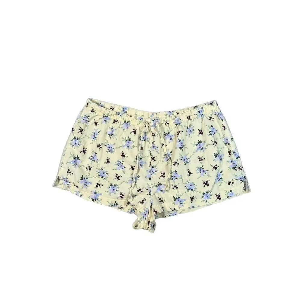 vintage y2k american eagle pj loungewear shorts yellow floral cotton S coquette